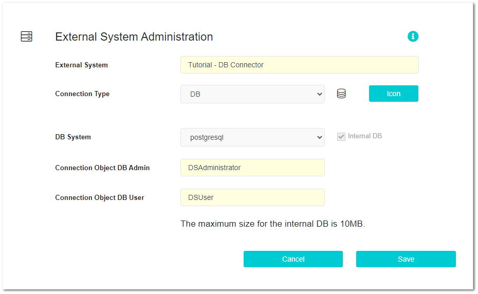 User Portal Domain Administration - Ext. System DB
