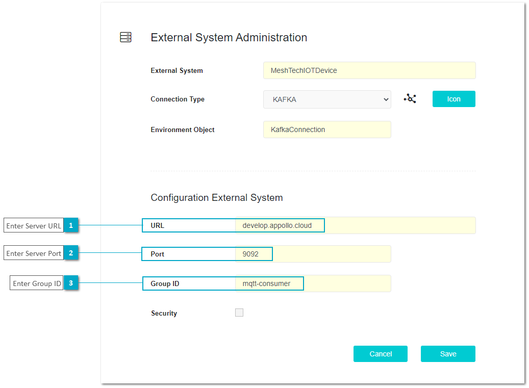 User Portal Domain Administration - Ext. System Kafka