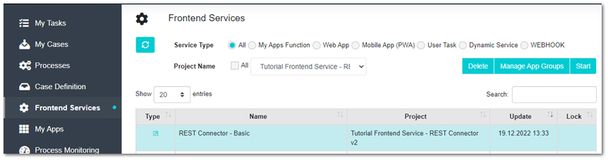 Training Frontend Service - Rest Connector (Basic)