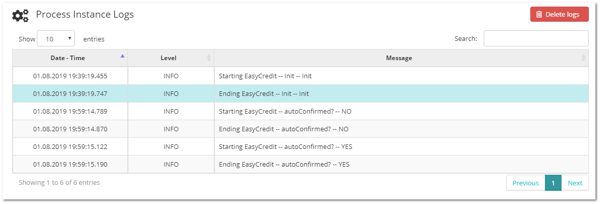 User Portal Domain Administration - Process Logs