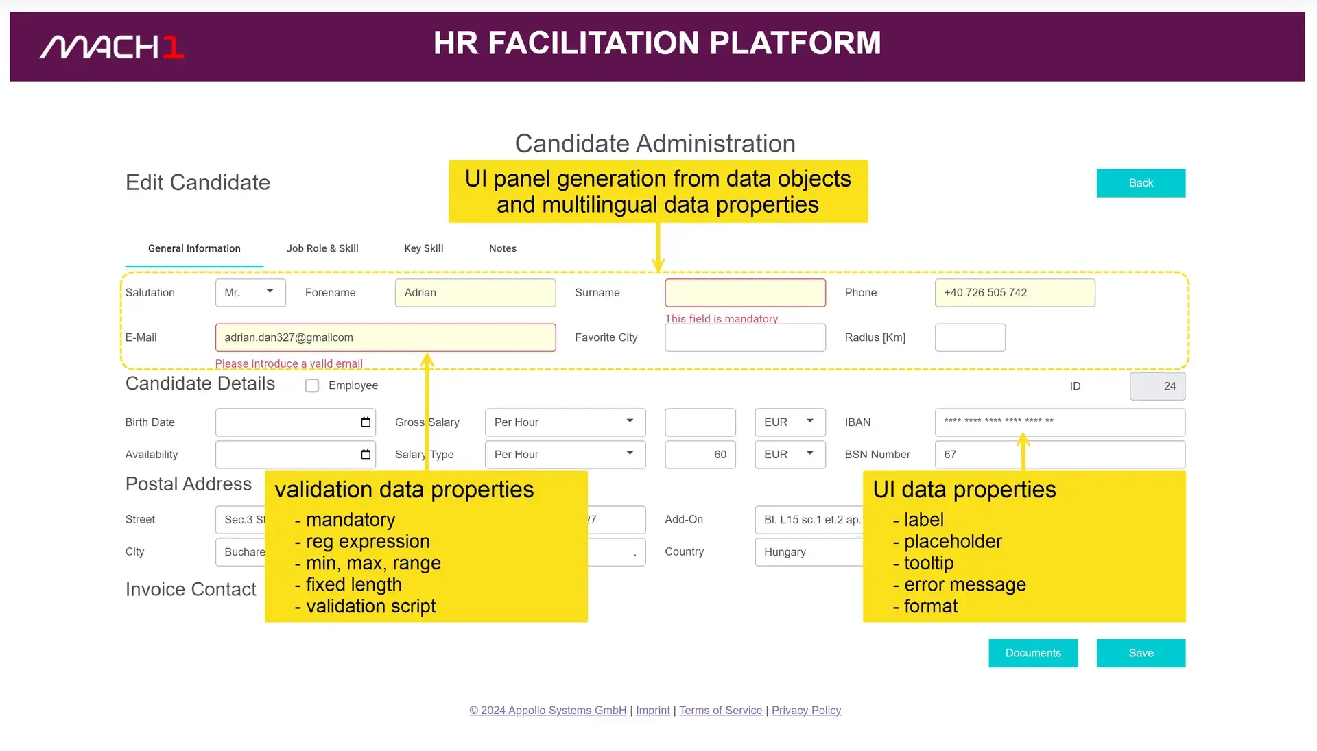 xAPPnow low-code platform: UI panel generation from data objects and multilingual UI and validation properties